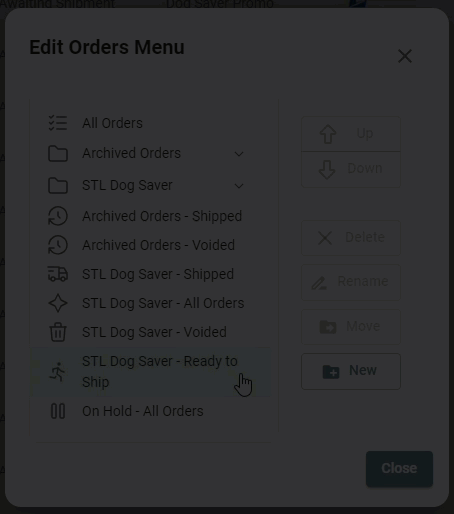 adding a folder to the orders menu