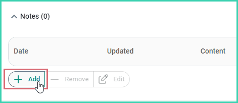 The add button is being clicked in the notes section.