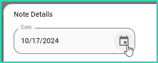 The calendar icon is being clicked to select a date for the note.