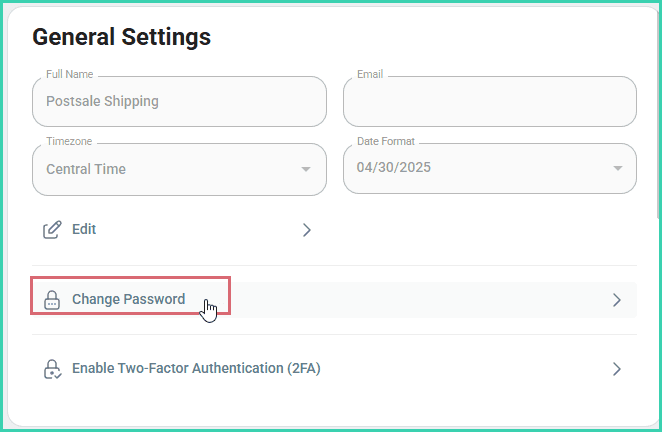 The change password link is being clicked.