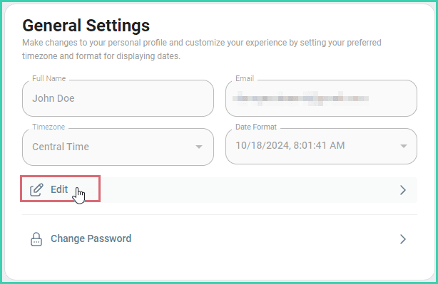Edit is being clicked in the general settings section.