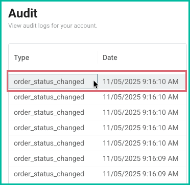 An order log has been selected in the list of available logs.