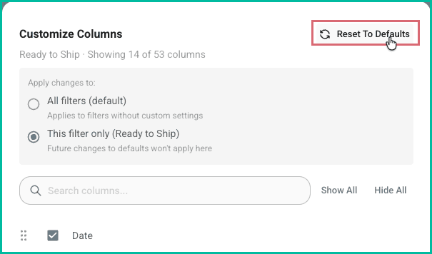 Reset to defaults is being clicked.