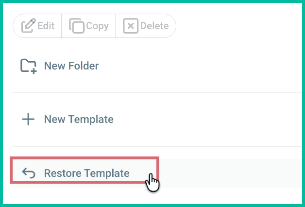 The restore template button is being clicked.