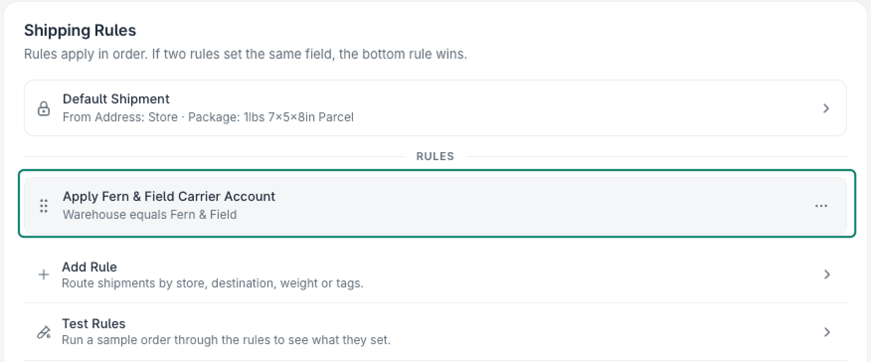 The new rule is shown in the list of Shipping Rules.