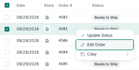 The context menu is opened for the order and Edit Order is being selected.