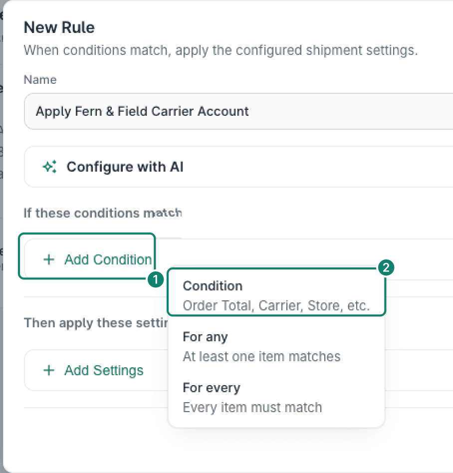 Add Condition is clicked and Condition is selected.