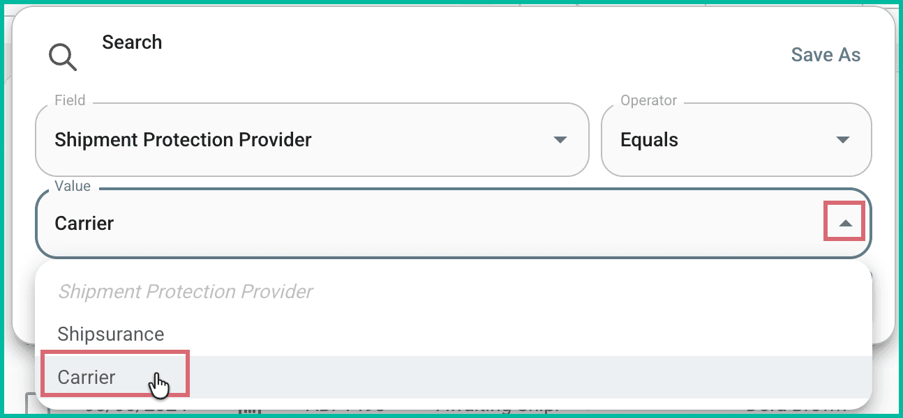 Carrier is being selected as the Value