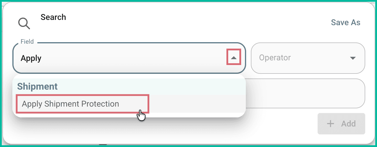 Apply shipment protection is being selected as the field.