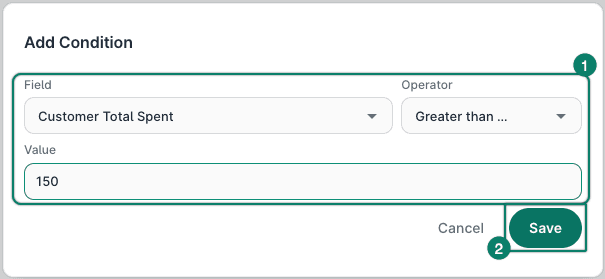 The condition is configured and Save is being clicked.
