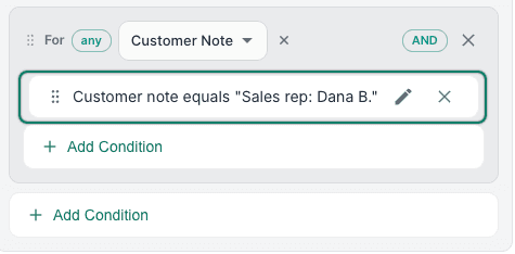 The condition was added and is displayed in the search.