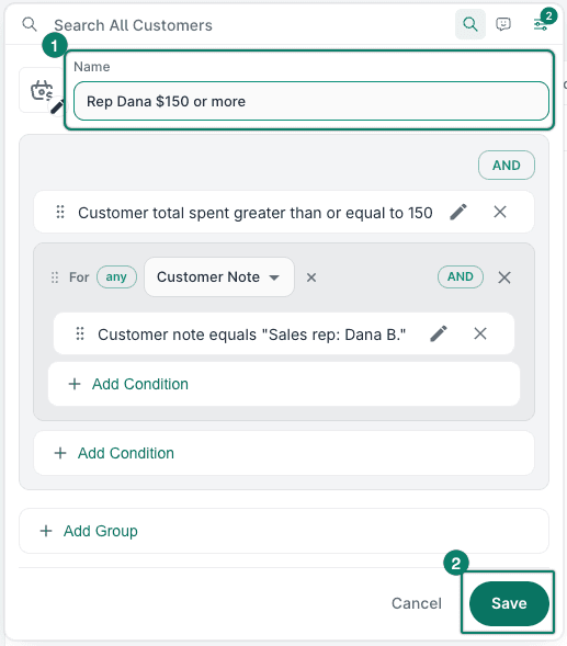 A name is entered and the Save button is being clicked.