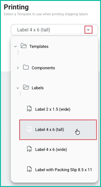 The template drop-down is expanded and a template is being selected.