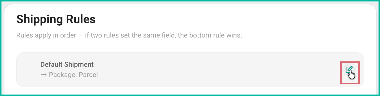 The edit icon is being clicked for the default settings.