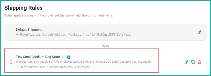 The new rule is added and is available in the Shipping Rules list.