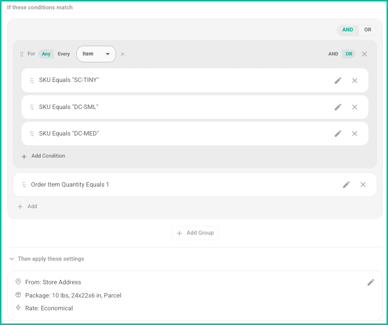 Scroll down to manually update the conditions or settings.