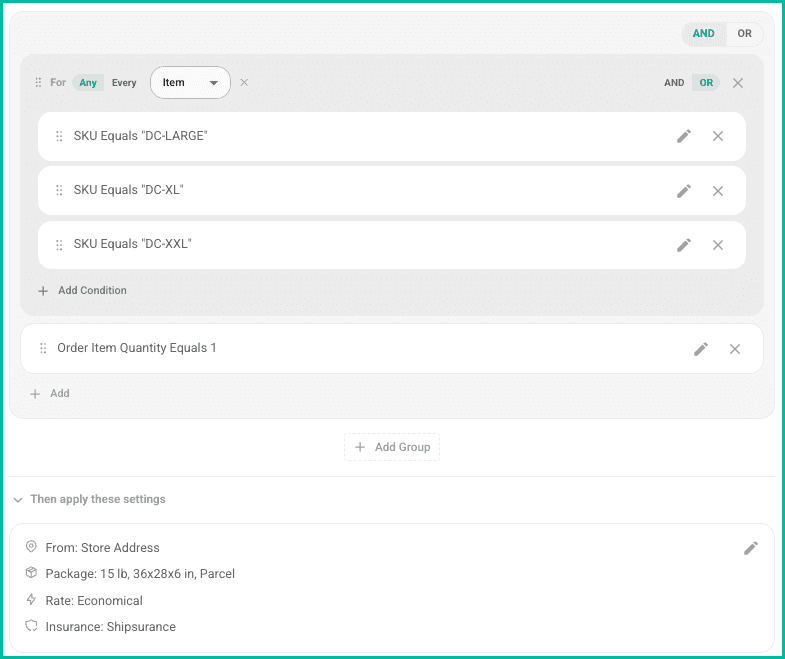 The conditions and settings are shown.