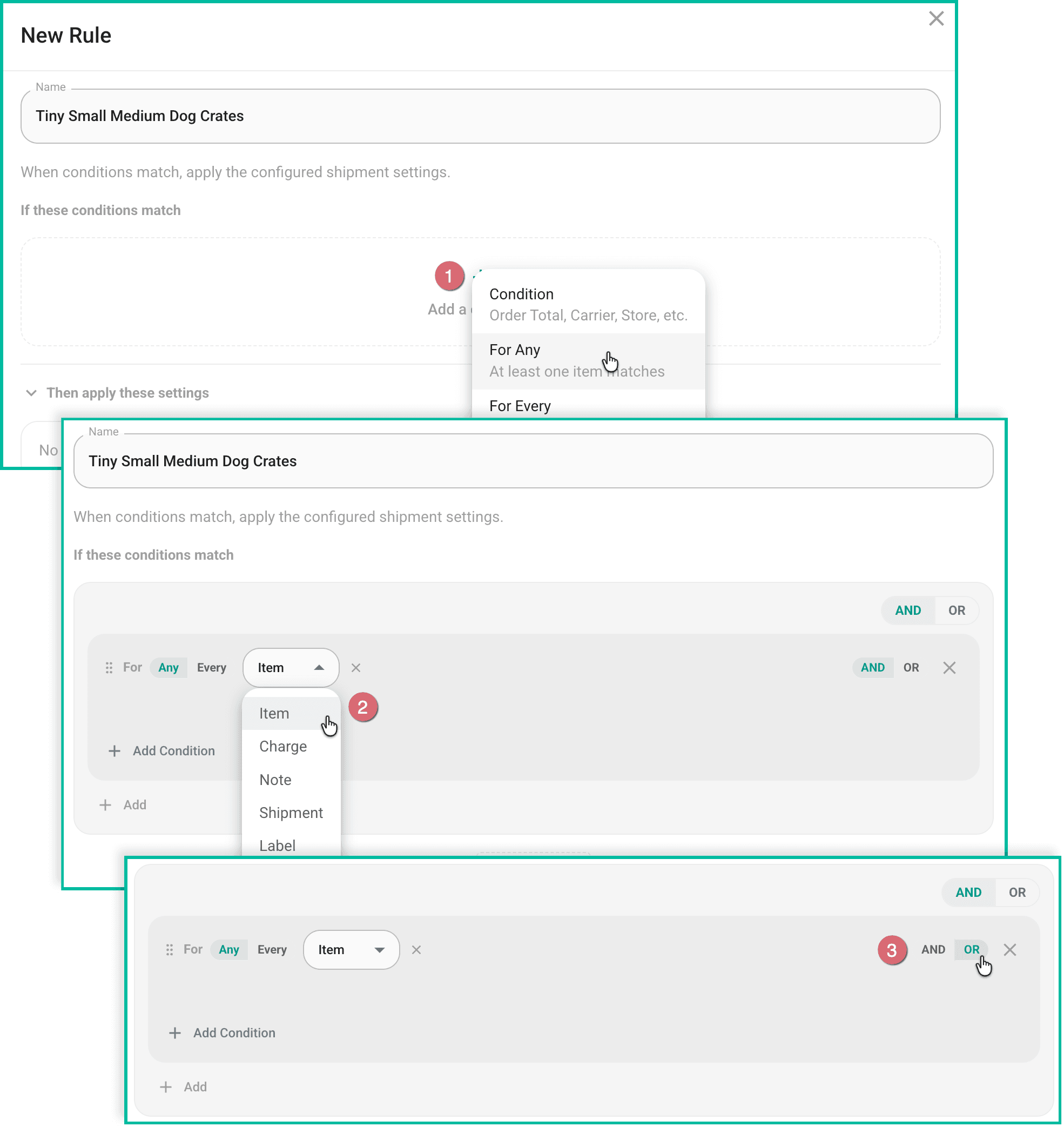 The steps are shown to create a condition for any item.