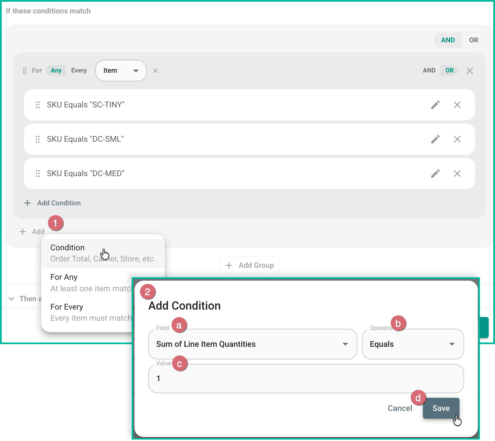 The condition is shown being added.