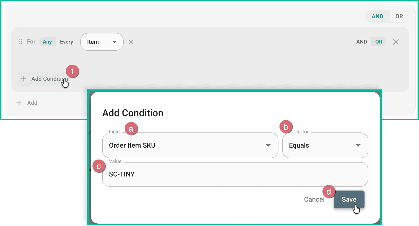 A condition is added for a specific SKU.
