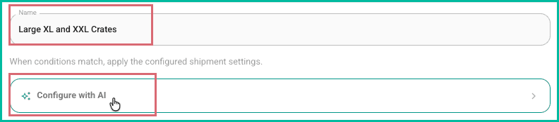 A name has been entered and the configure with AI button is being clicked.