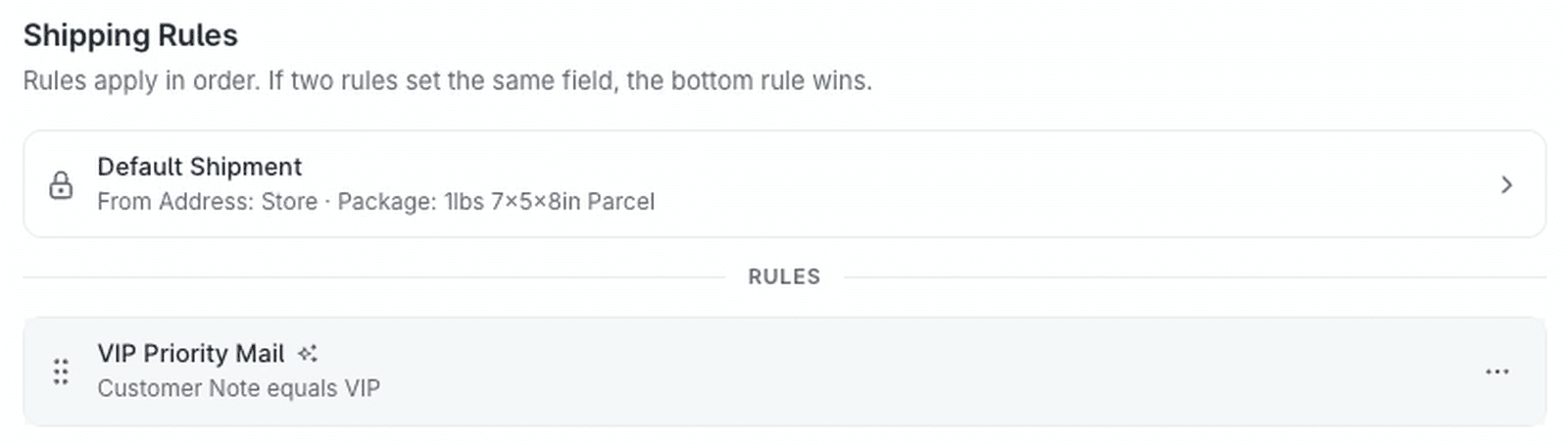 The new rule is shown in the list of Shipping Rules.