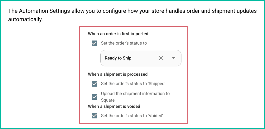 The automation settings are displayed. All have been enabled.