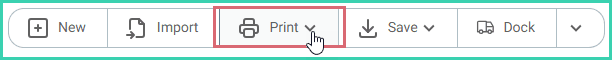 The print button is hovered over in the order actions menu.