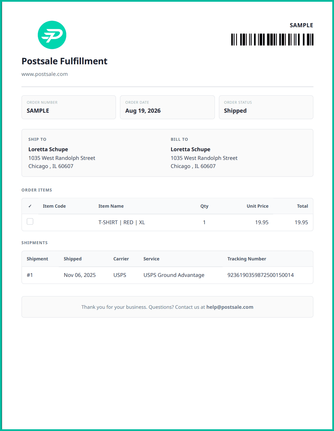 An example of the invoice template is shown.