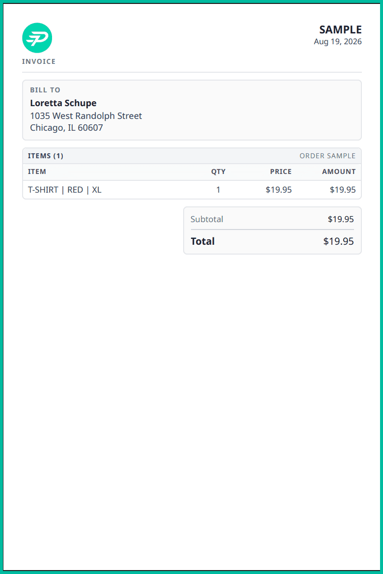 An example of the 4 inch by 6 inch invoice is shown.
