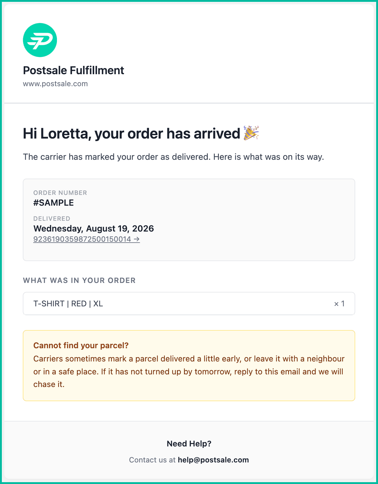 An example of the order delivered email template is shown.