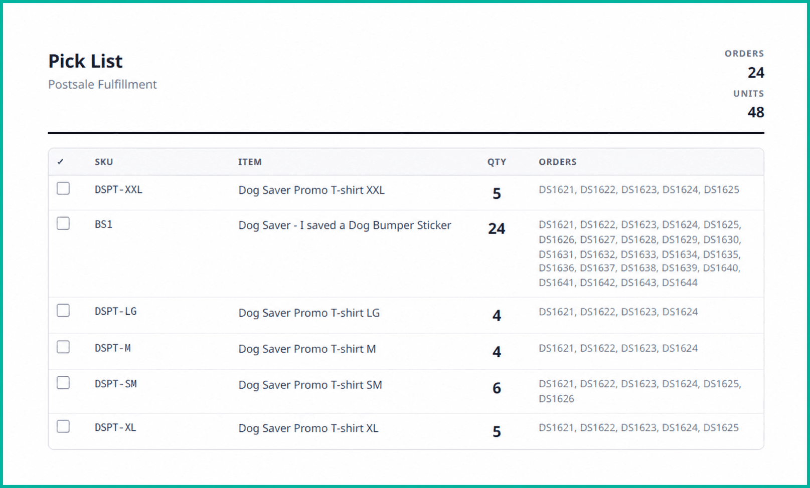 An example of the pick list report is shown.