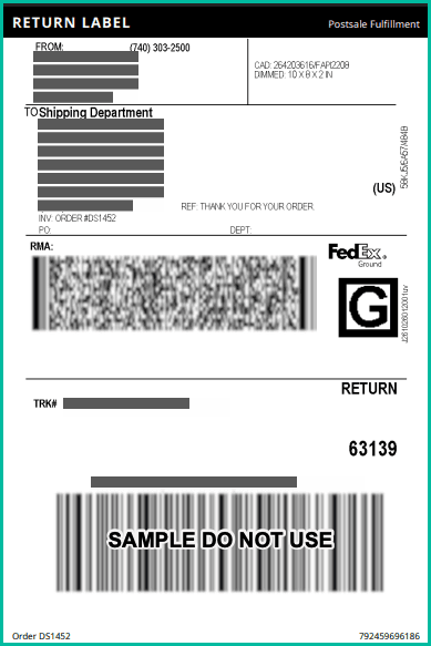 A return label is shown using the return labels template.