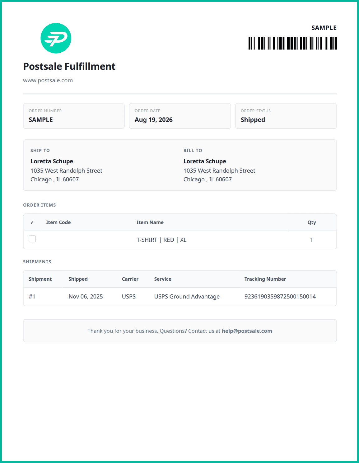 An example of the packing slip template is shown.