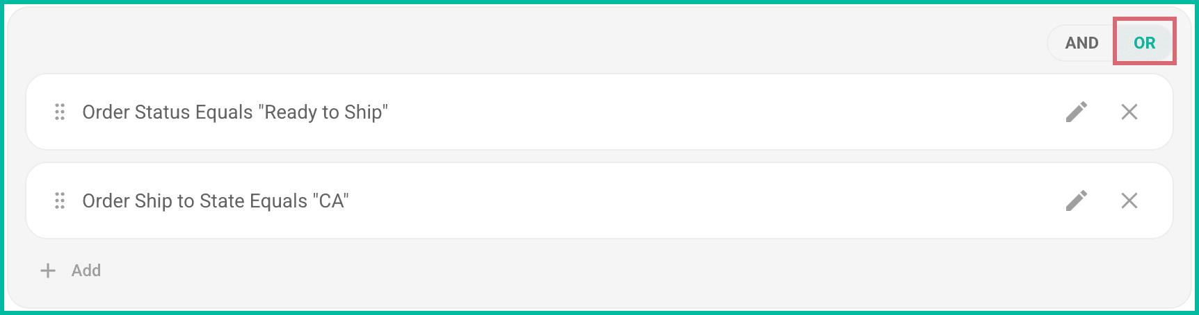 A group is shown with two conditions using OR logic
