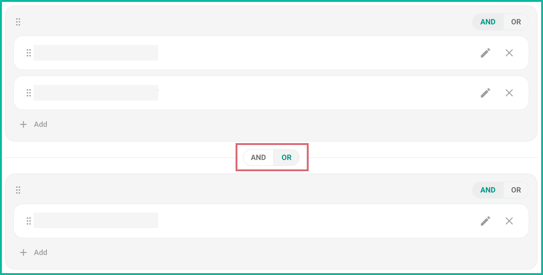 An AND/OR toggle shown between two Condition Groups.