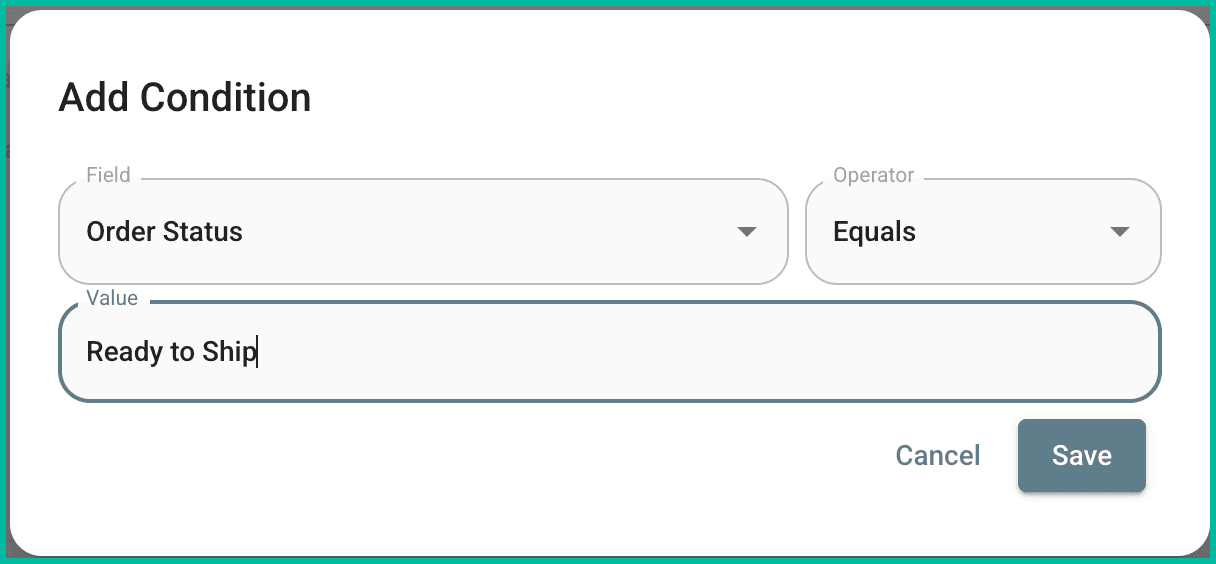 An example condition is shown with the three fields filled in.