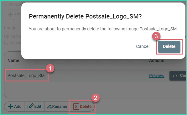 The delete button is being clicked in the confirmation pop-up.