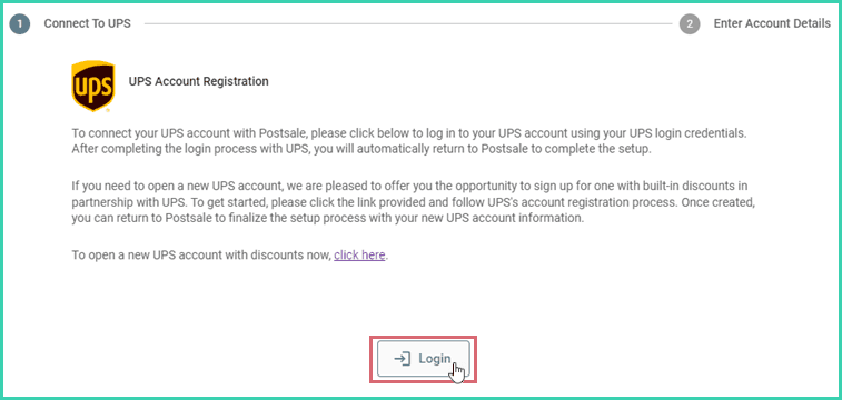 The login button is being clicked to open the UPS website in order to log in.