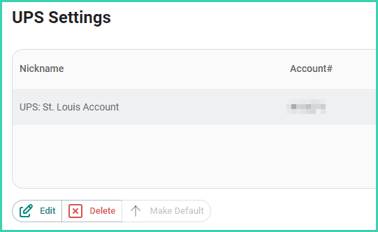 The UPS account is shown in the list of accounts.