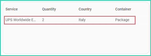 The entry is shown in the list of packages included in the pickup.