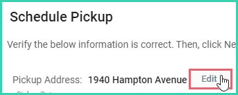 The Edit button is being licked to update the pickup address.