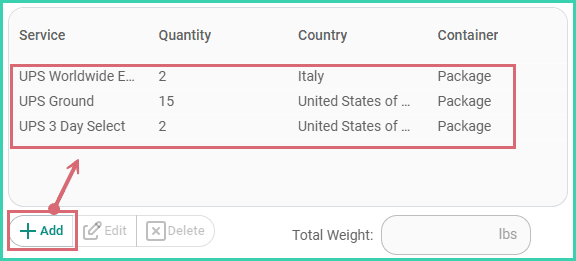 Multiple package entries are shown as included in the pickup.