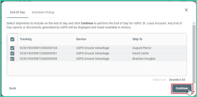 The continue button is being clicked.