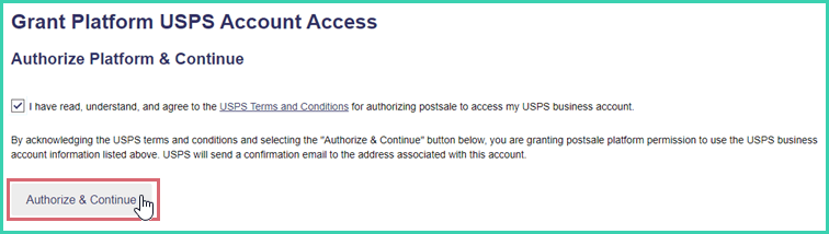 The authorize and continue button is being clicked.