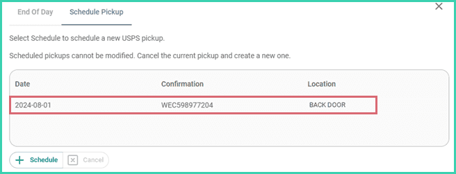 The pickup has been added to the schedule pickup screen.