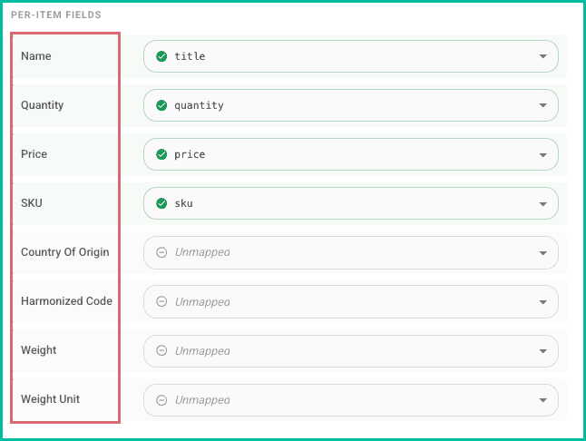 The item fields are shown being mapped.