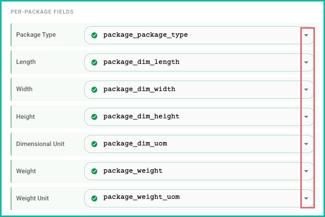 The per-package fields have been mapped.