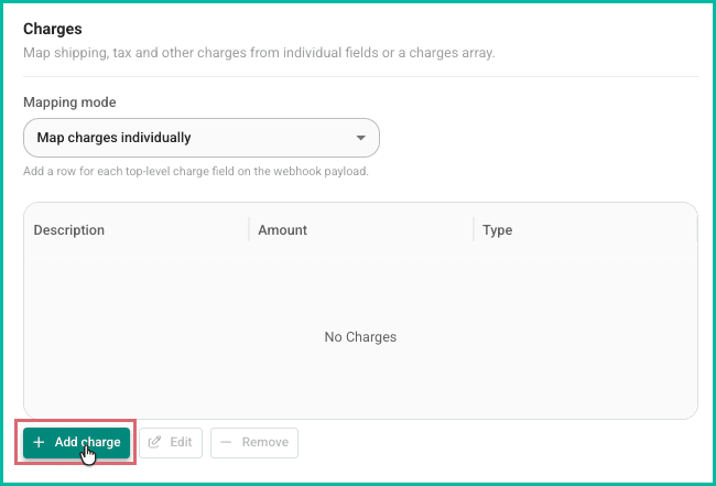 The add charge button is being clicked.