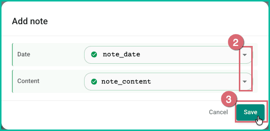 The date and content fields are mapped for individual notes.